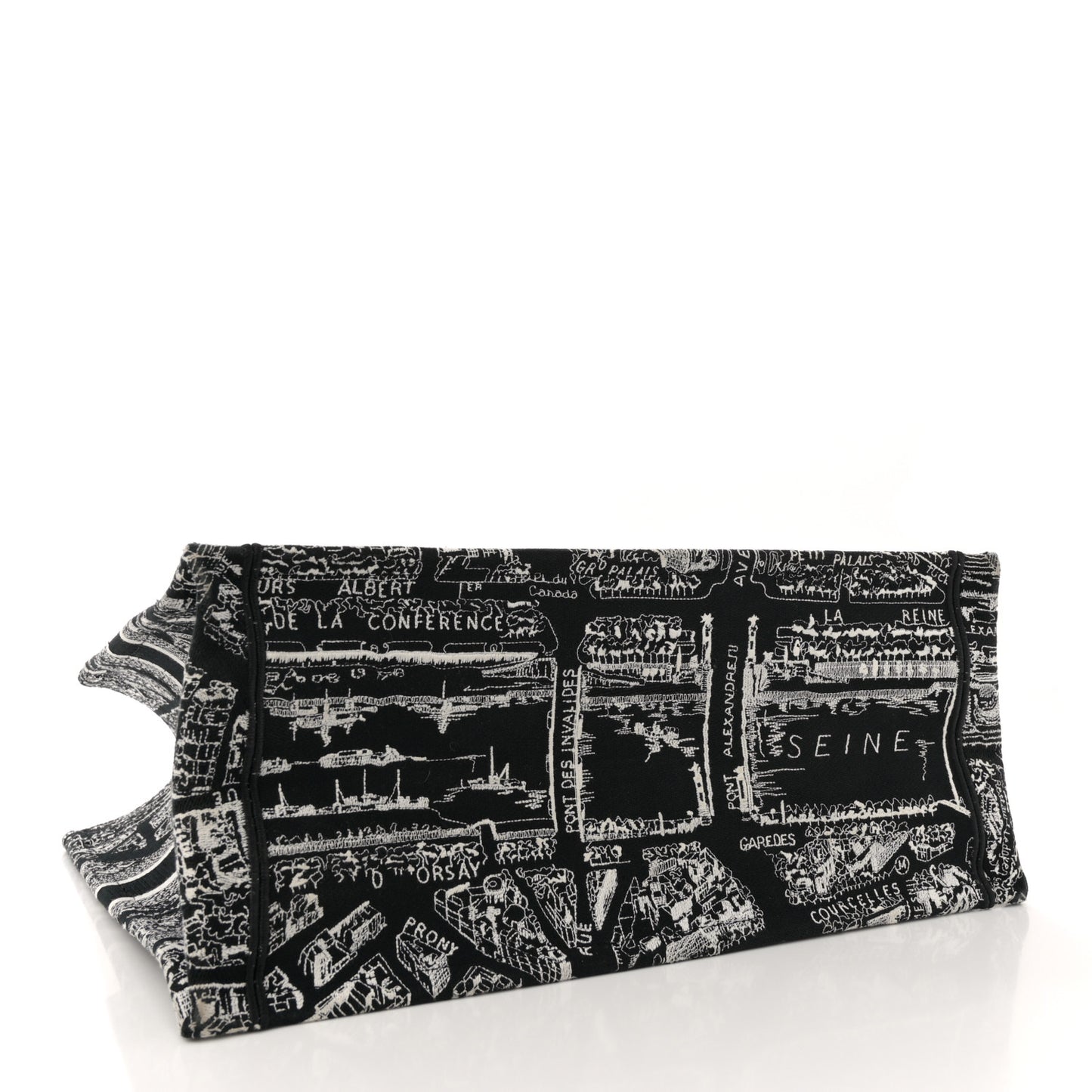 Canvas Embroidered Large Plan De Paris Book Tote Black White