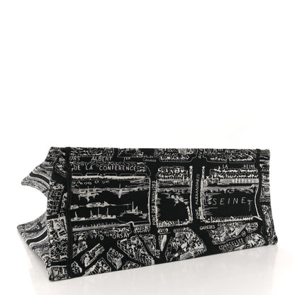 Christian Dior Canvas Embroidered Large Plan De Paris Book Tote Black White 4 of 10