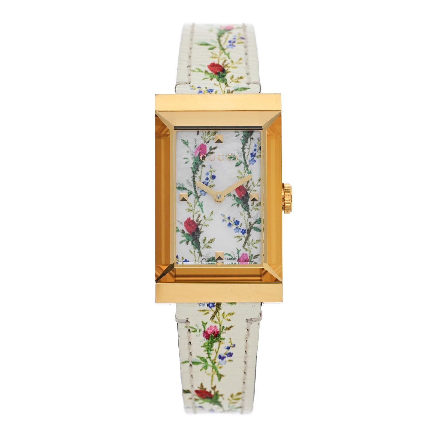 Gucci Stainless Steel Calfskin Mother of Pearl 21mm G-Frame Floral Quartz Watch 1 of 4