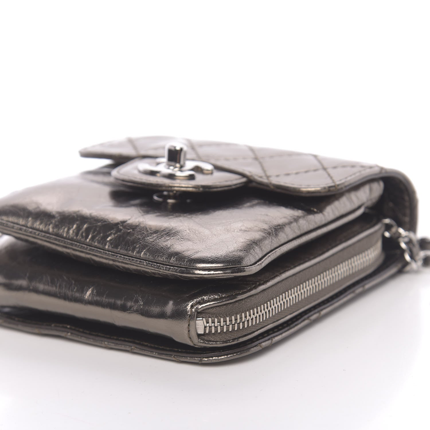 Chanel Crackled Aged Calfskin Mini Crossbody Flap Pewter 9 of 10