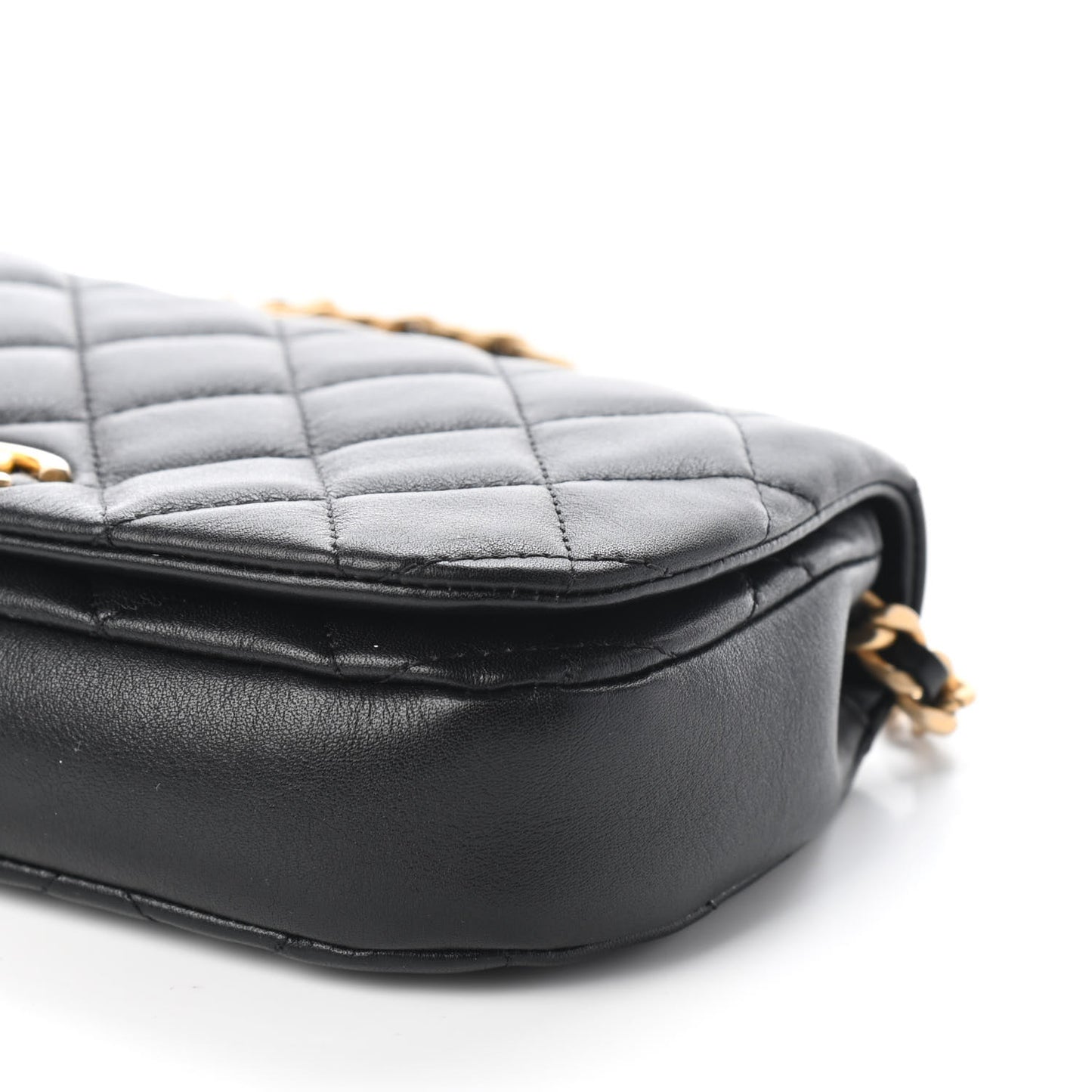 Calfskin Quilted Coco Mail Clutch With Chain Black