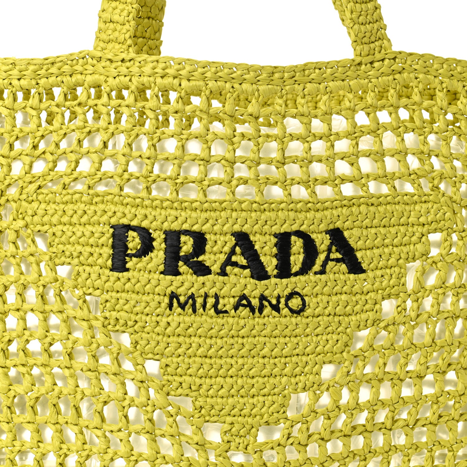 Prada Yarn Raffia Effect Crochet Logo Embroidered Tote Bag Cedro 7 of 10
