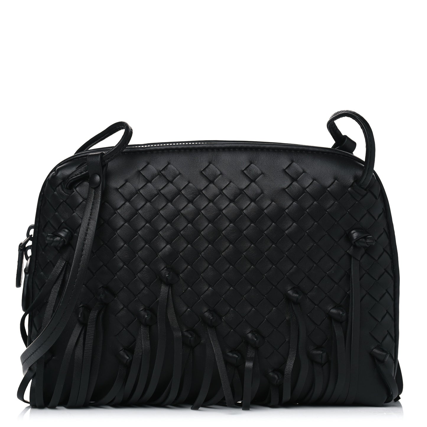 Nappa Intrecciato Fringe Nodini Crossbody Messenger Black