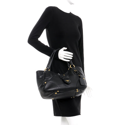 Prada Vitello Daino Buckle Tote Nero Black 2 of 8