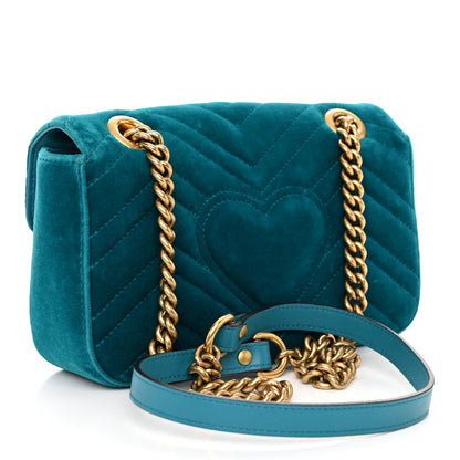 Gucci Velvet Matelasse Mini GG Marmont Shoulder Bag Pavone Cyan 3 of 11