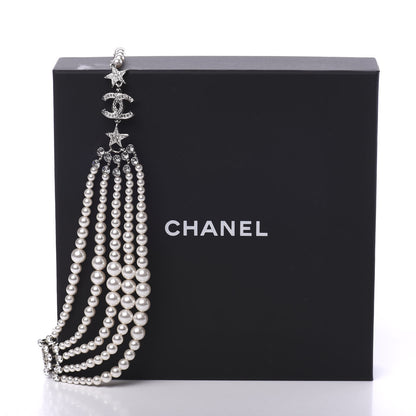 Chanel Pearl Crystal Star CC Multi Strand Necklace Pearly White Silver 5 of 5
