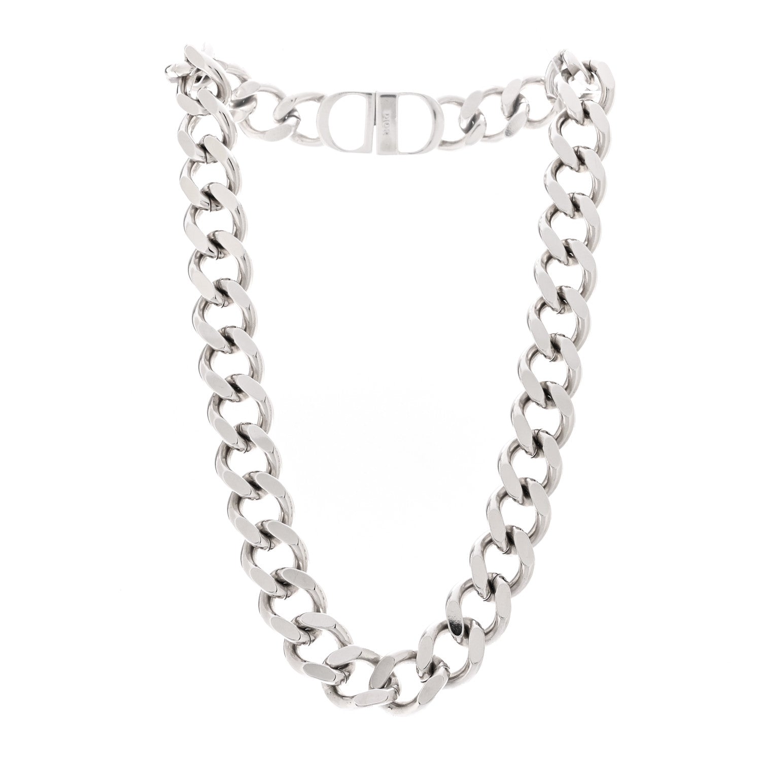 Christian Dior Metal CD Icon Chain Link Necklace Silver 1751375