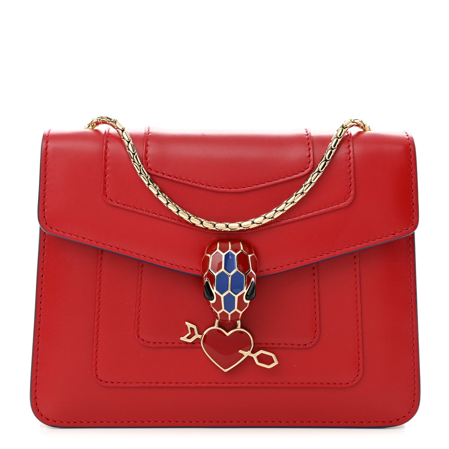 Bulgari Calfskin Small Electro Love Serpenti Forever Snake Strap Crossbody Bag Red 1 of 9