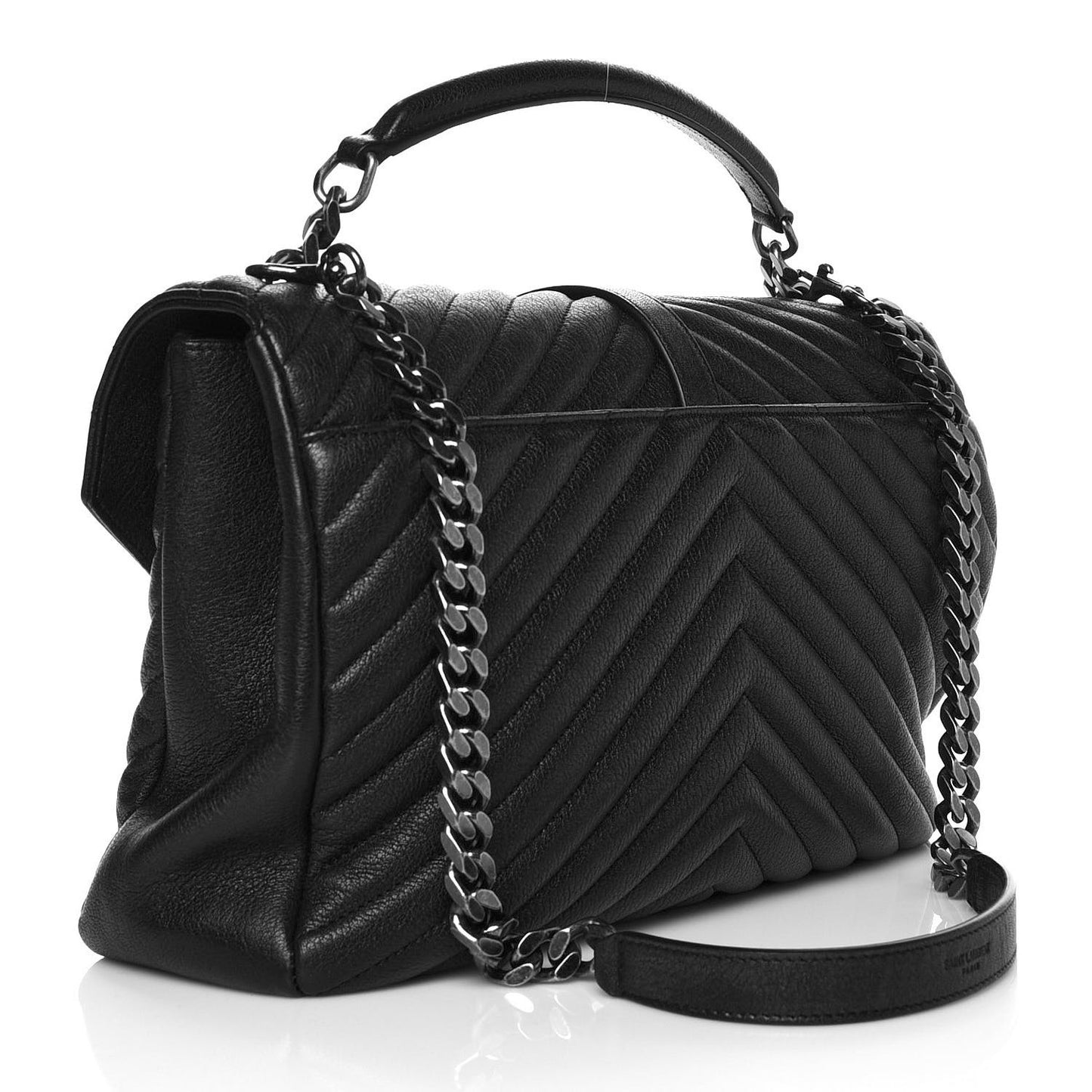 Sheepskin Matelasse Chevron Monogram Large College Satchel Black