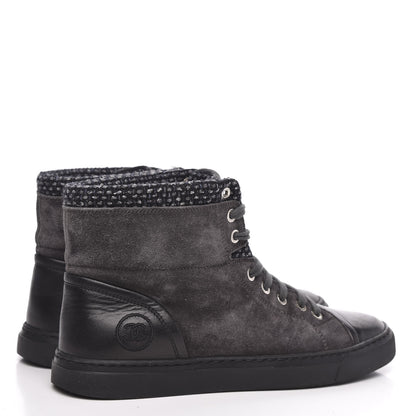Chanel Suede Tweed High Top Sneakers 37 Dark Grey 4 of 9