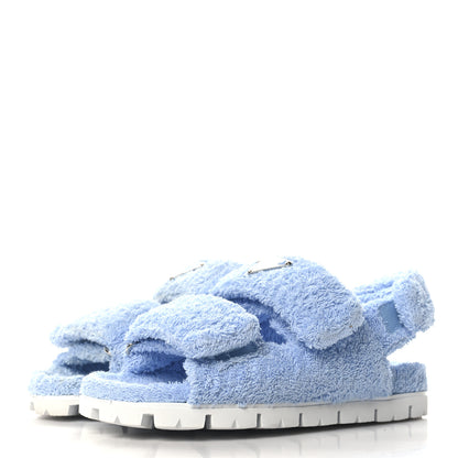 Prada Terry Cloth Metal Triangle Logo Double Strap Slingback Lug Sole 20mm Sandals 36 Celeste 4 of 9