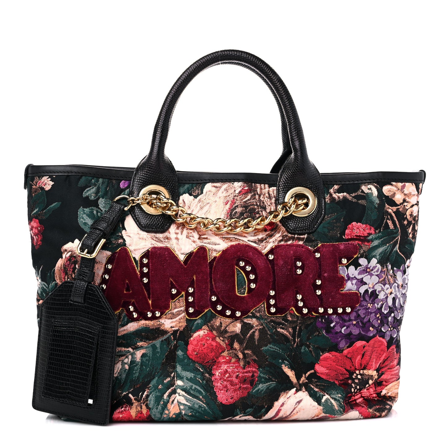 Jacquard Floral Stampa Iguana Amore Tote Black Multicolor