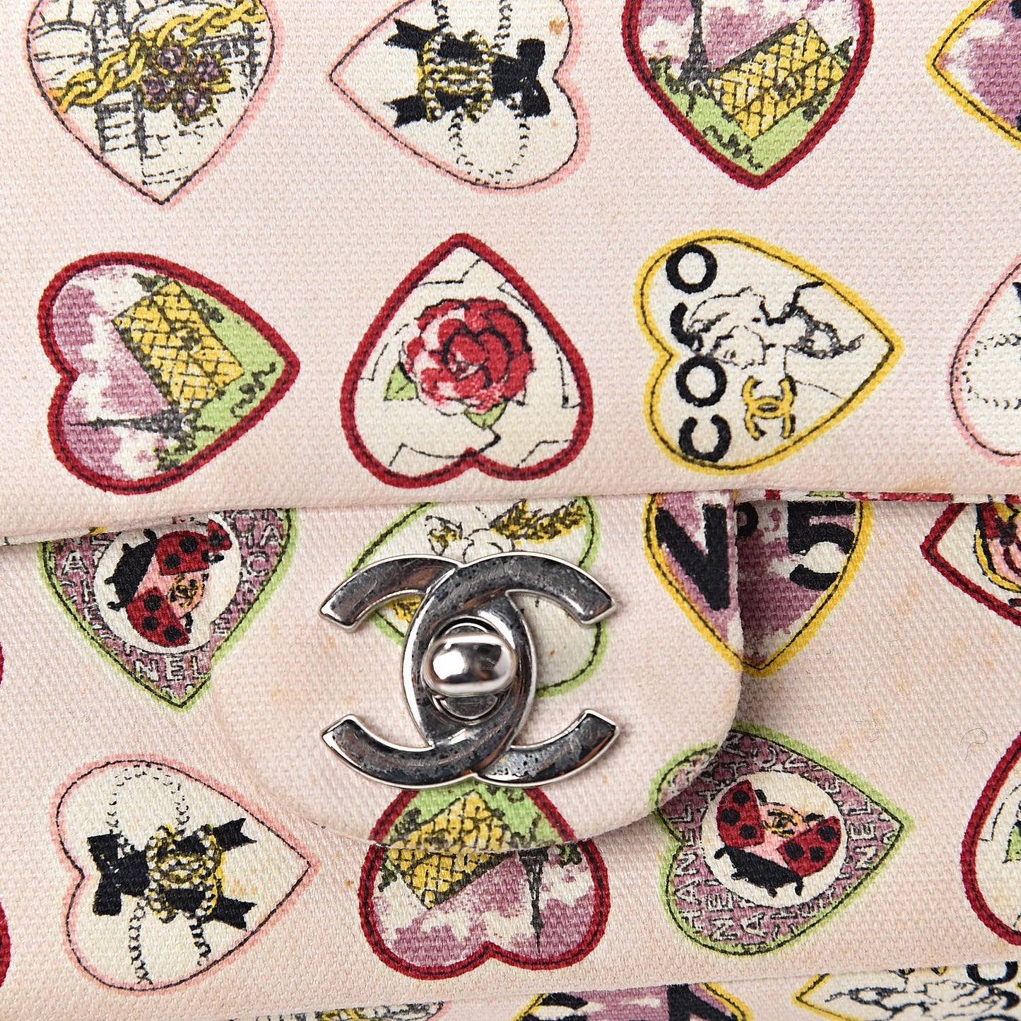 Canvas Coco Hearts Small Flap Bag Pink