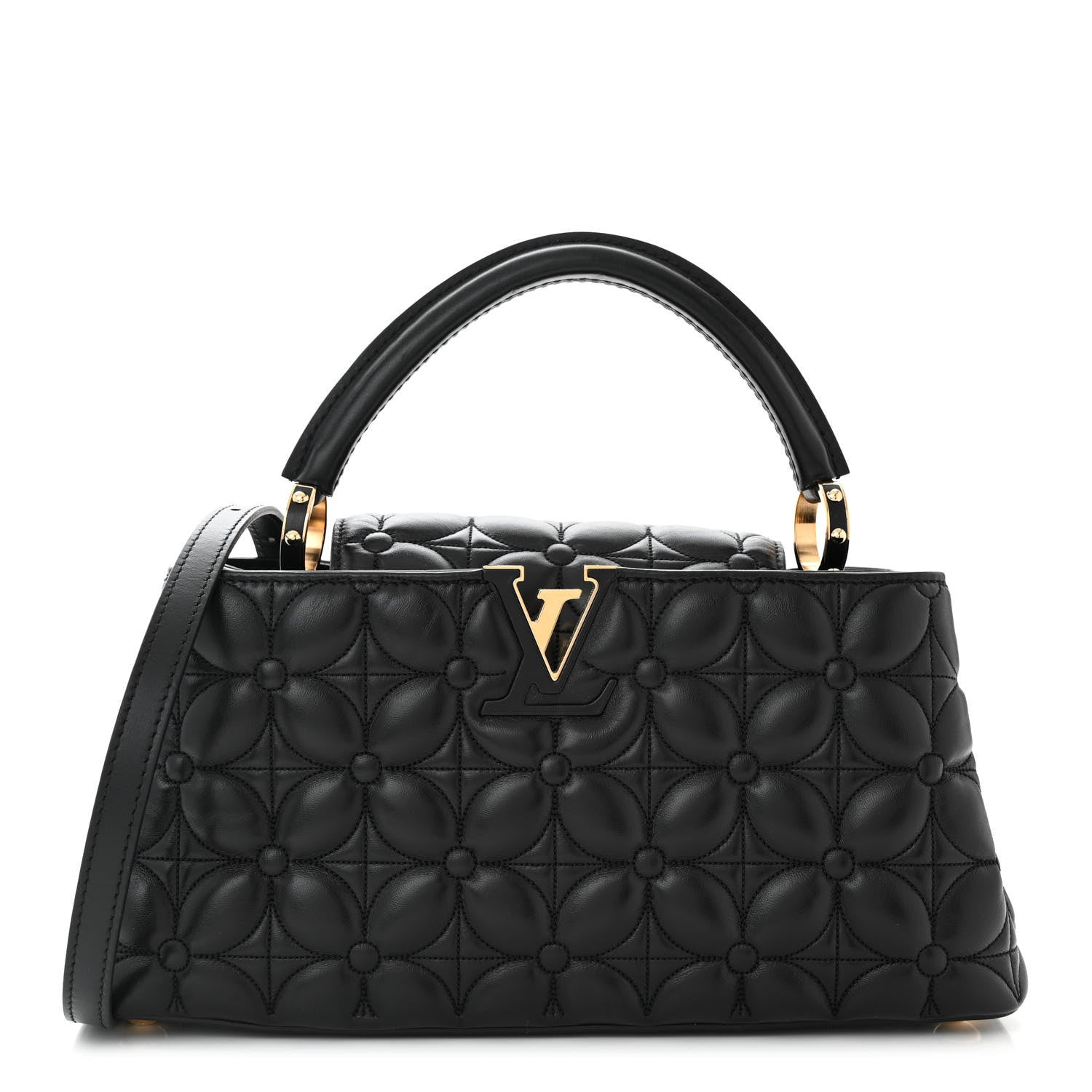 Louis Vuitton Lambskin Quilted Flower Capucines East West MM Black 1 of 9