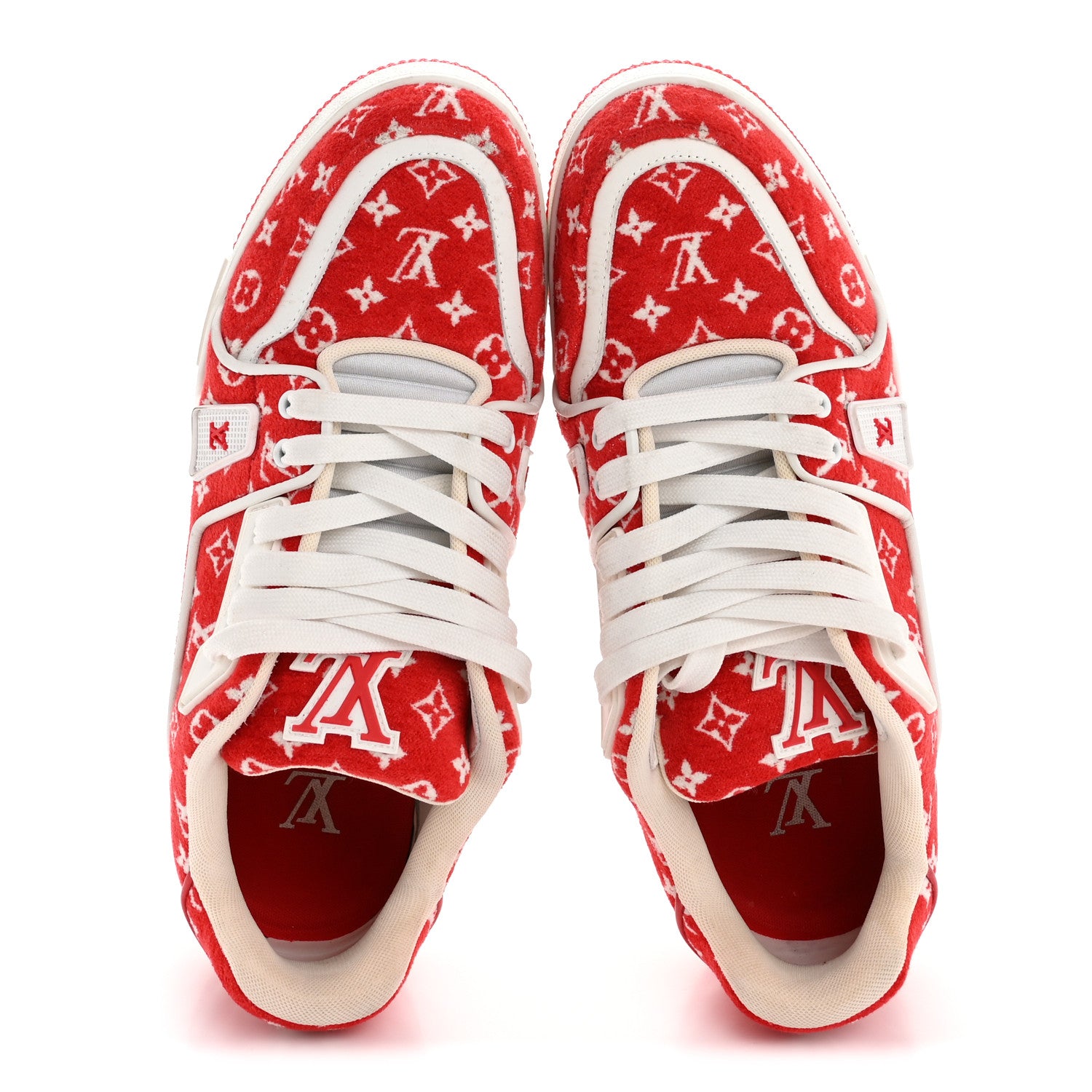 Louis Vuitton Jacquard Velvet Monogram Mens LV Trainer Sneakers 8 Red 6 of 27