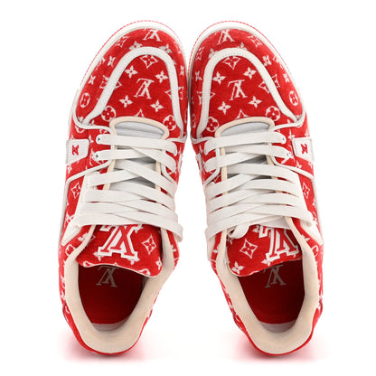Louis Vuitton Jacquard Velvet Monogram Mens LV Trainer Sneakers 8 Red 6 of 27