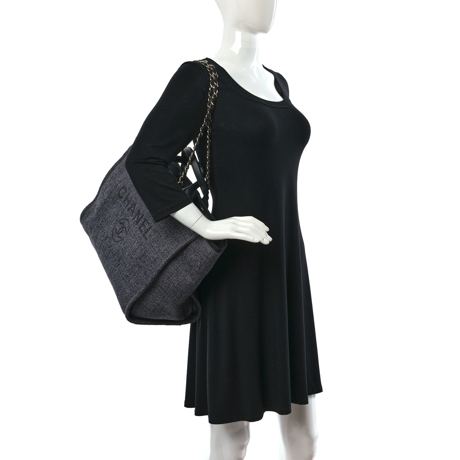Chanel Woven Straw Raffia Medium Deauville Tote Grey 3 of 9