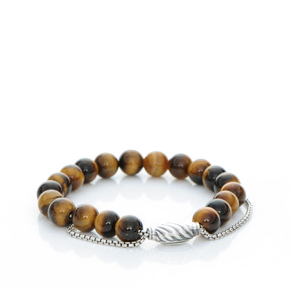 David Yurman Sterling Silver Tiger's Eye 8mm Spiritual Beads Adjustable Bracelet 3 of 4