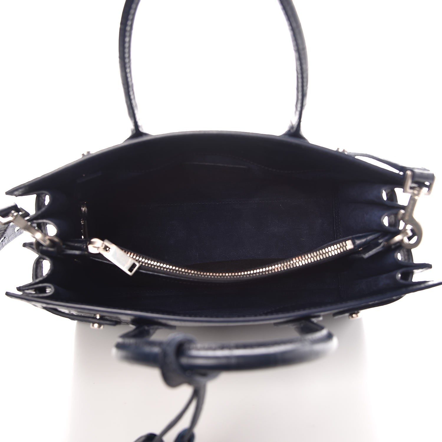 Saint Laurent Calfskin Crocodile Embossed Baby Supple Sac De Jour Navy 6 of 8
