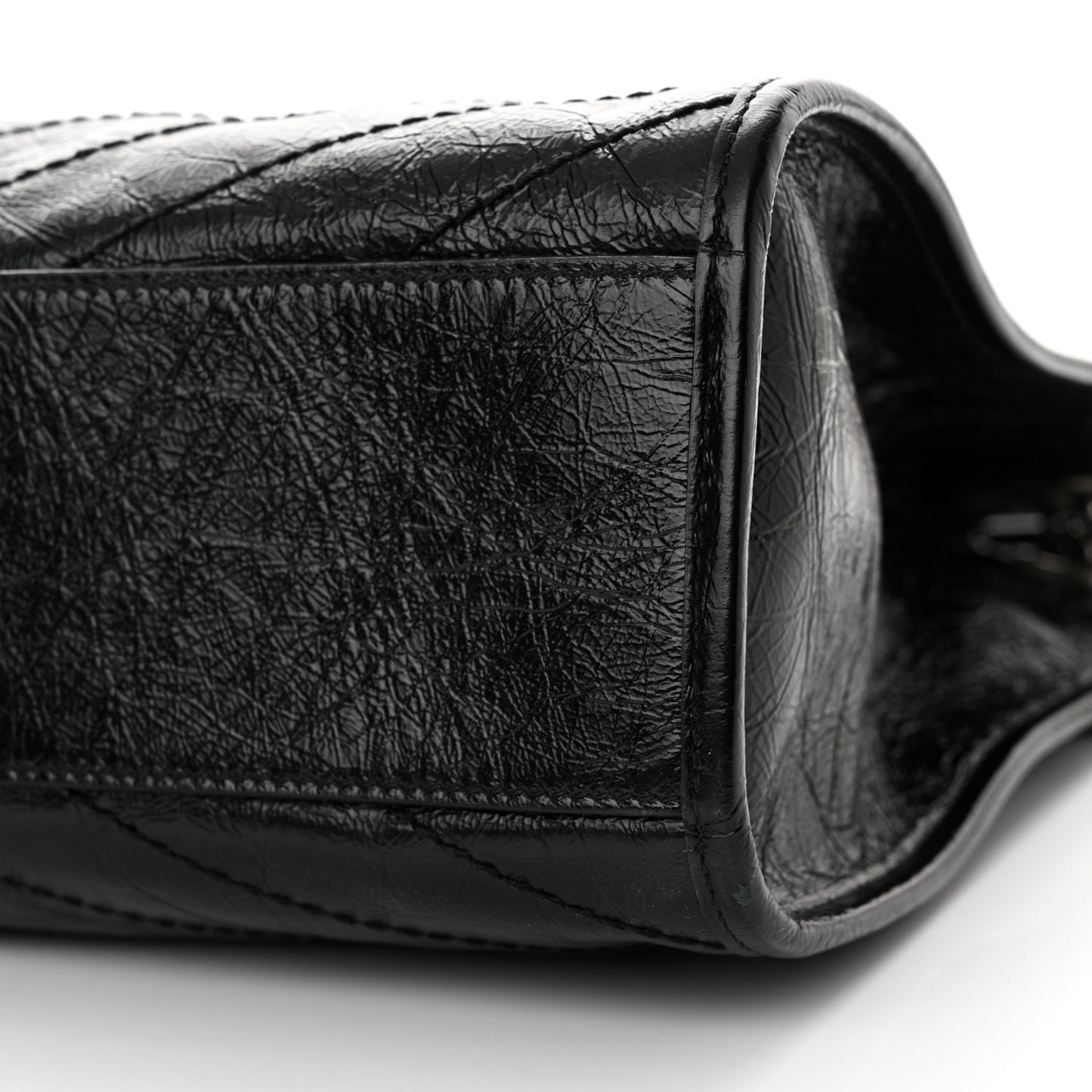 Crinkled Calfskin Matelasse Monogram Medium Niki Shopper Tote Black