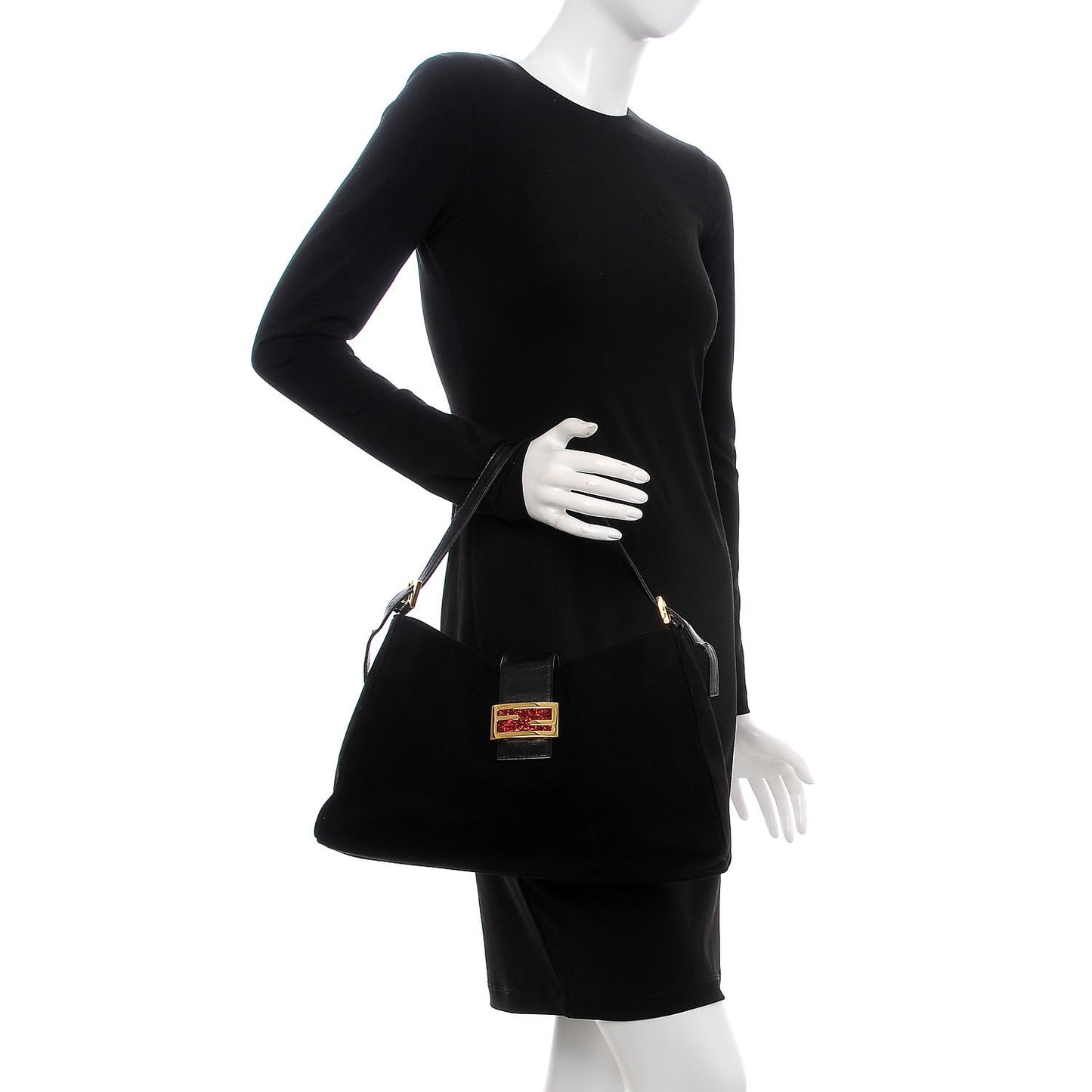 Suede Glitter Shoulder Bag Black
