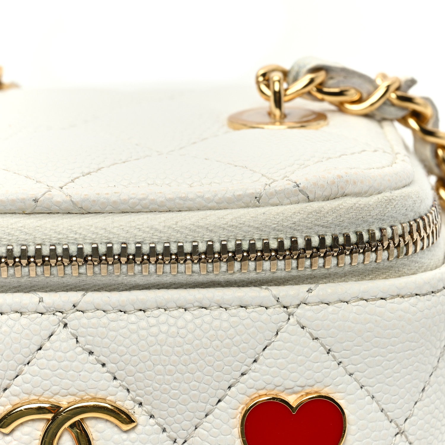 Chanel Caviar Quilted Enamel Coco Casino Mini Vanity Case With Chain White 12 of 12