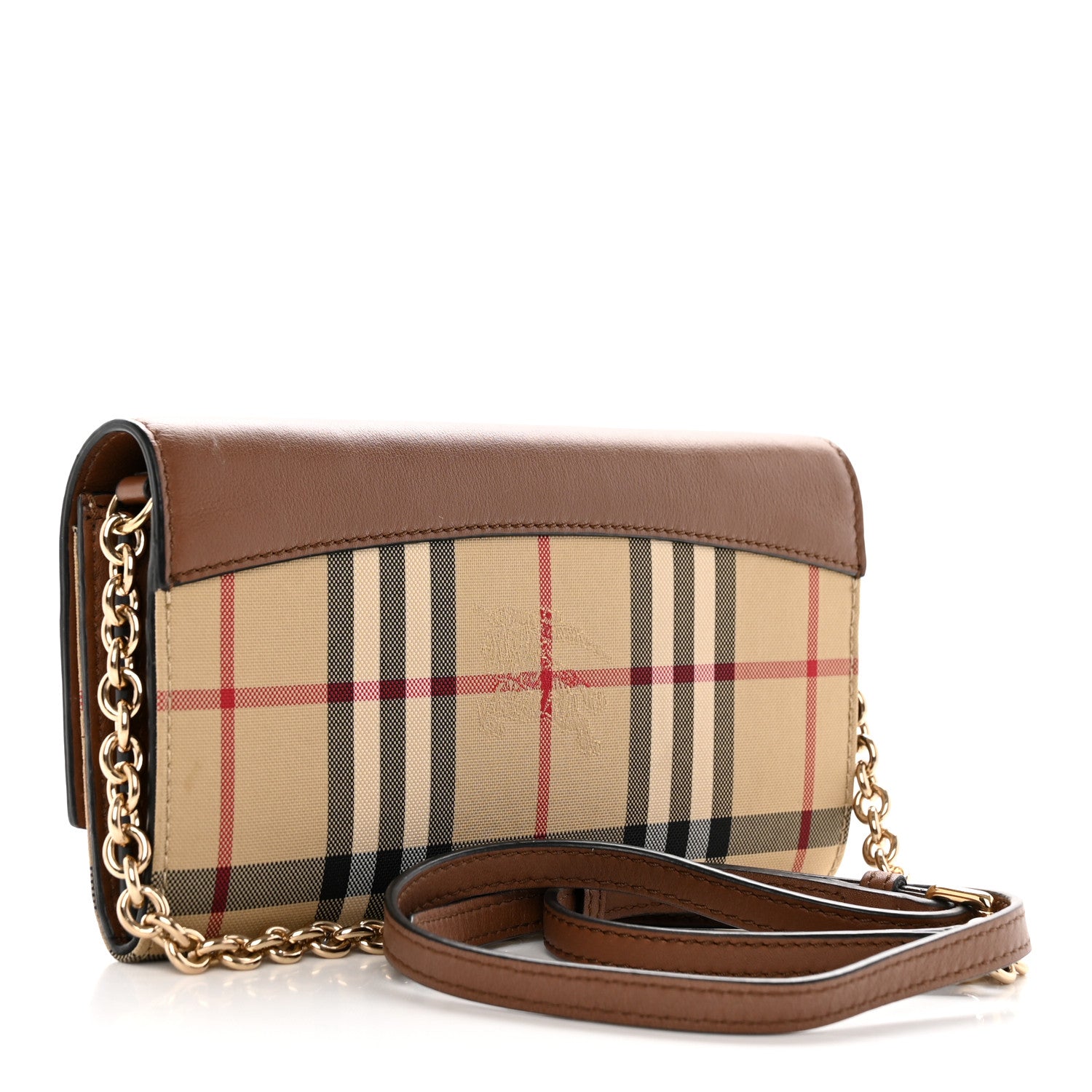 Burberry Calfskin Horseferry Check Henley Wallet On Chain Tan 2 of 13