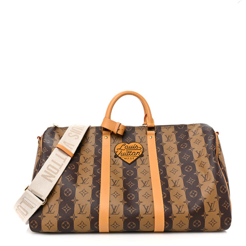 X NIGO Reverse Monogram Stripe Keepall Bandouliere 50 Brown