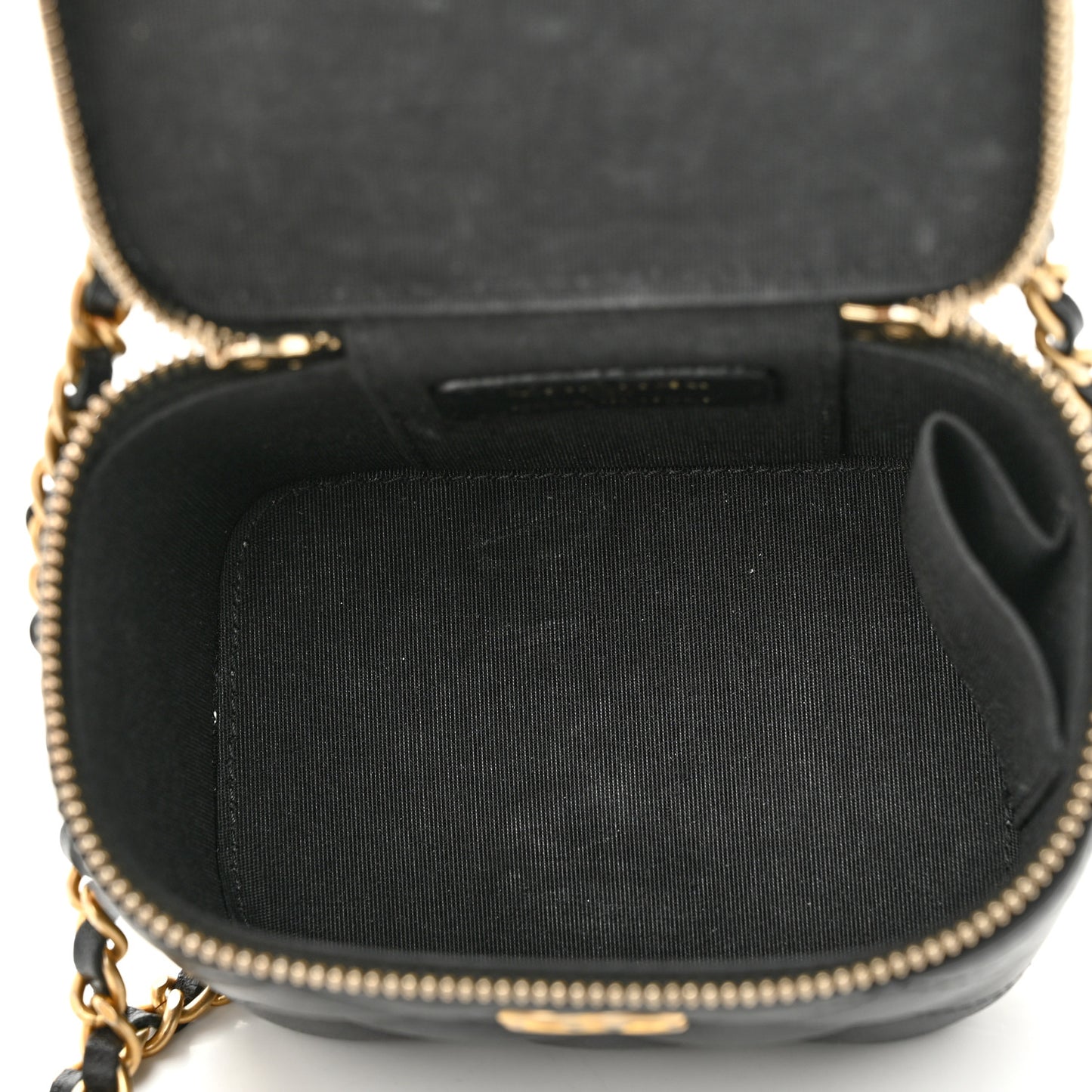 Lambskin Quilted Top Handle Mini Vanity Case With Chain Black
