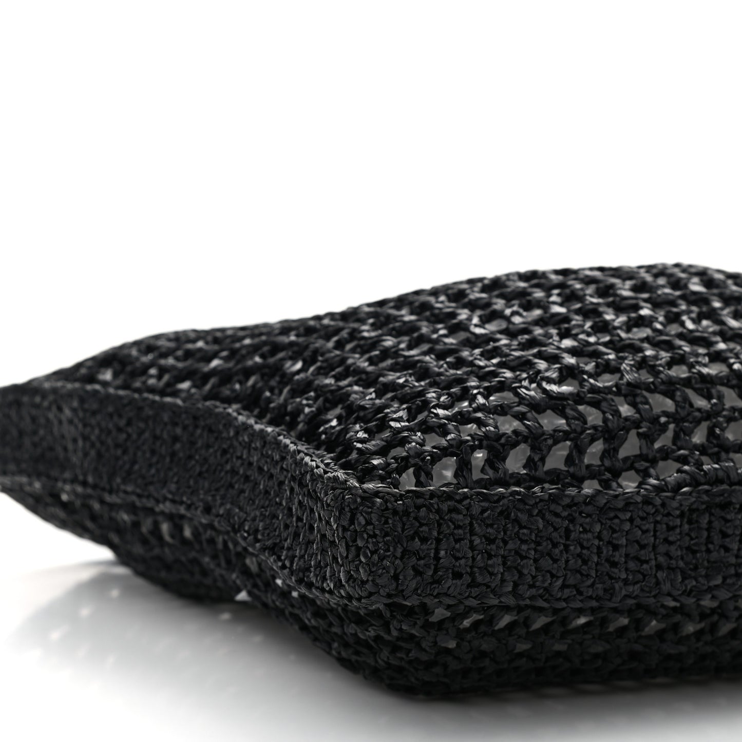 Yarn Raffia Effect Crochet Logo Embroidered Tote Bag Black