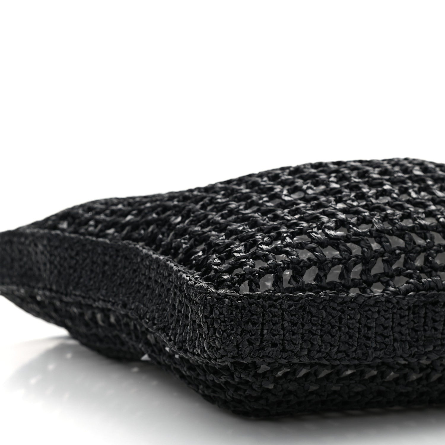 Prada Yarn Raffia Effect Crochet Logo Embroidered Tote Bag Black 8 of 9