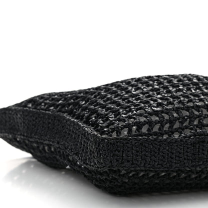 Prada Yarn Raffia Effect Crochet Logo Embroidered Tote Bag Black 8 of 9