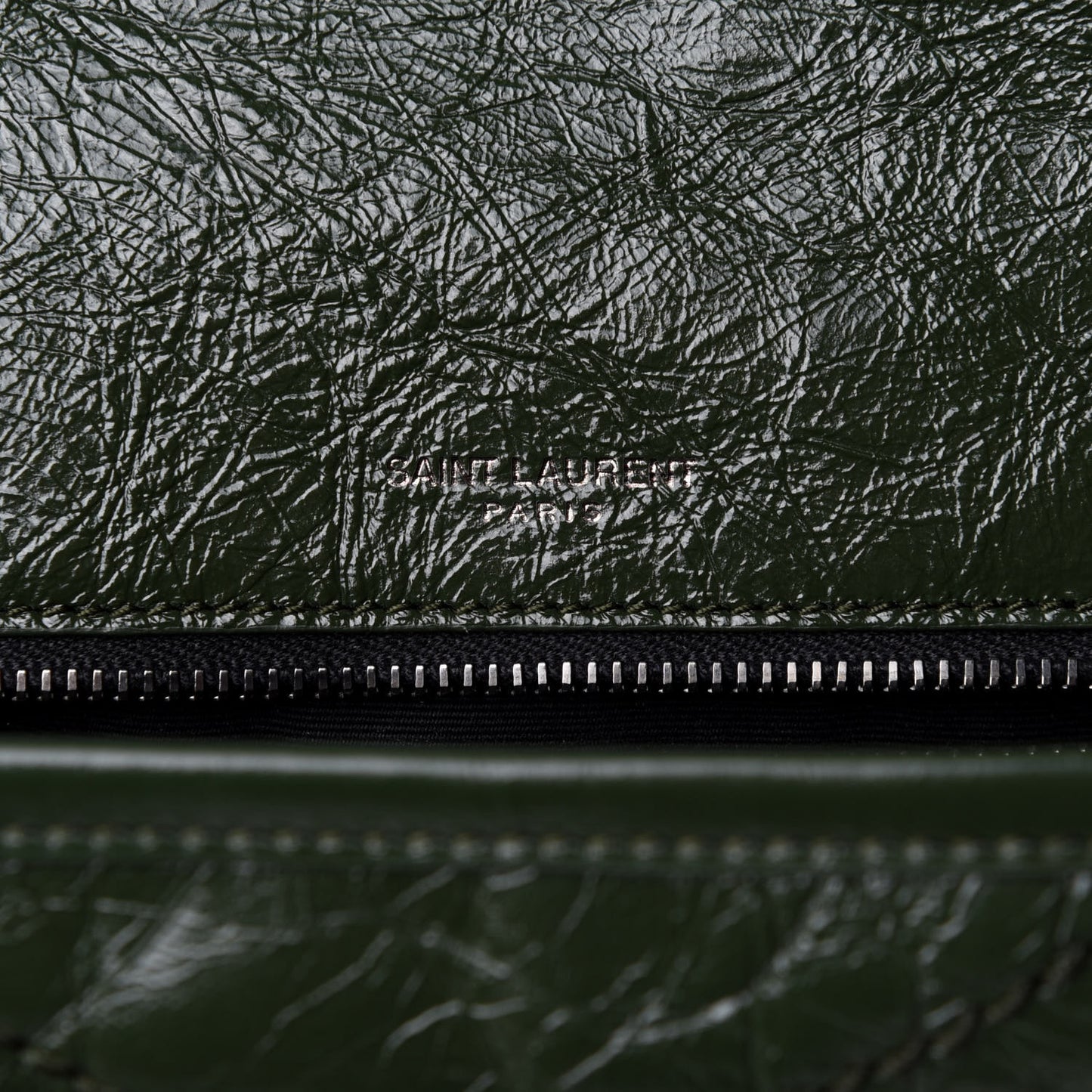 Crinkled Calfskin Matelasse Monogram Medium Niki Chain Satchel Military Olive
