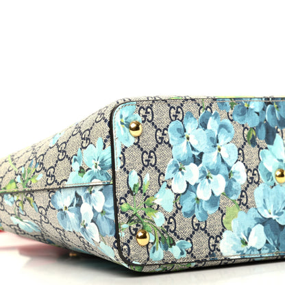 Gucci GG Supreme Monogram Blooms Medium Zip Top Tote Beige Blue Navy Hibiscus Red 6 of 10