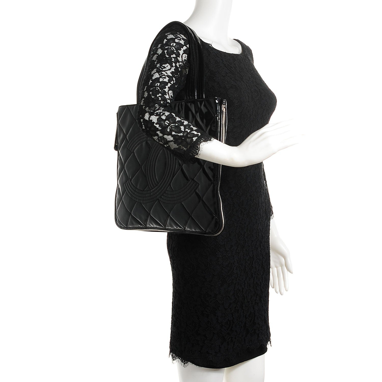 Chanel Vinyl Quilted CC Small Expandable Tote Black 2 of 7