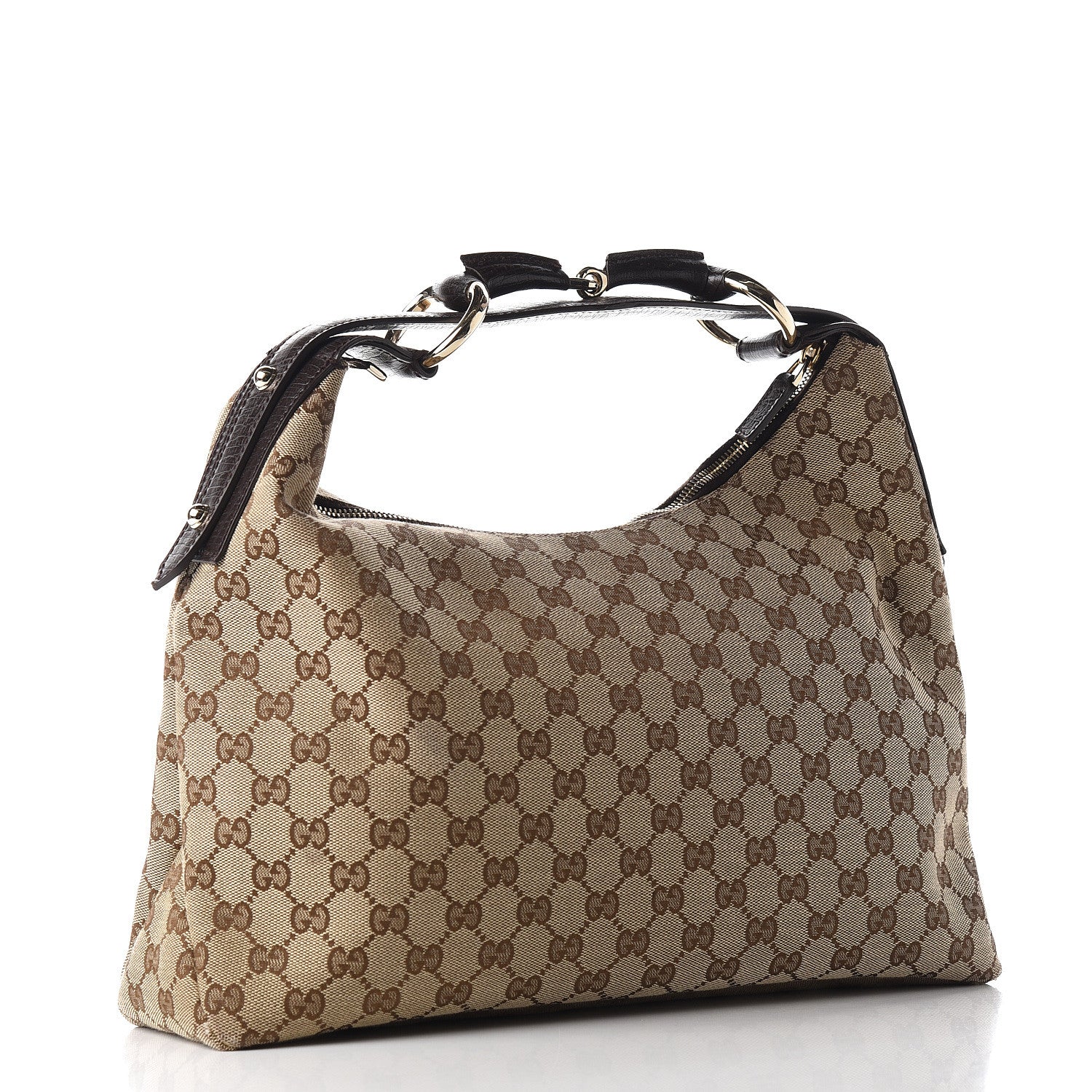 Gucci Monogram Medium Horsebit Chain Hobo Dark Brown 2 of 10