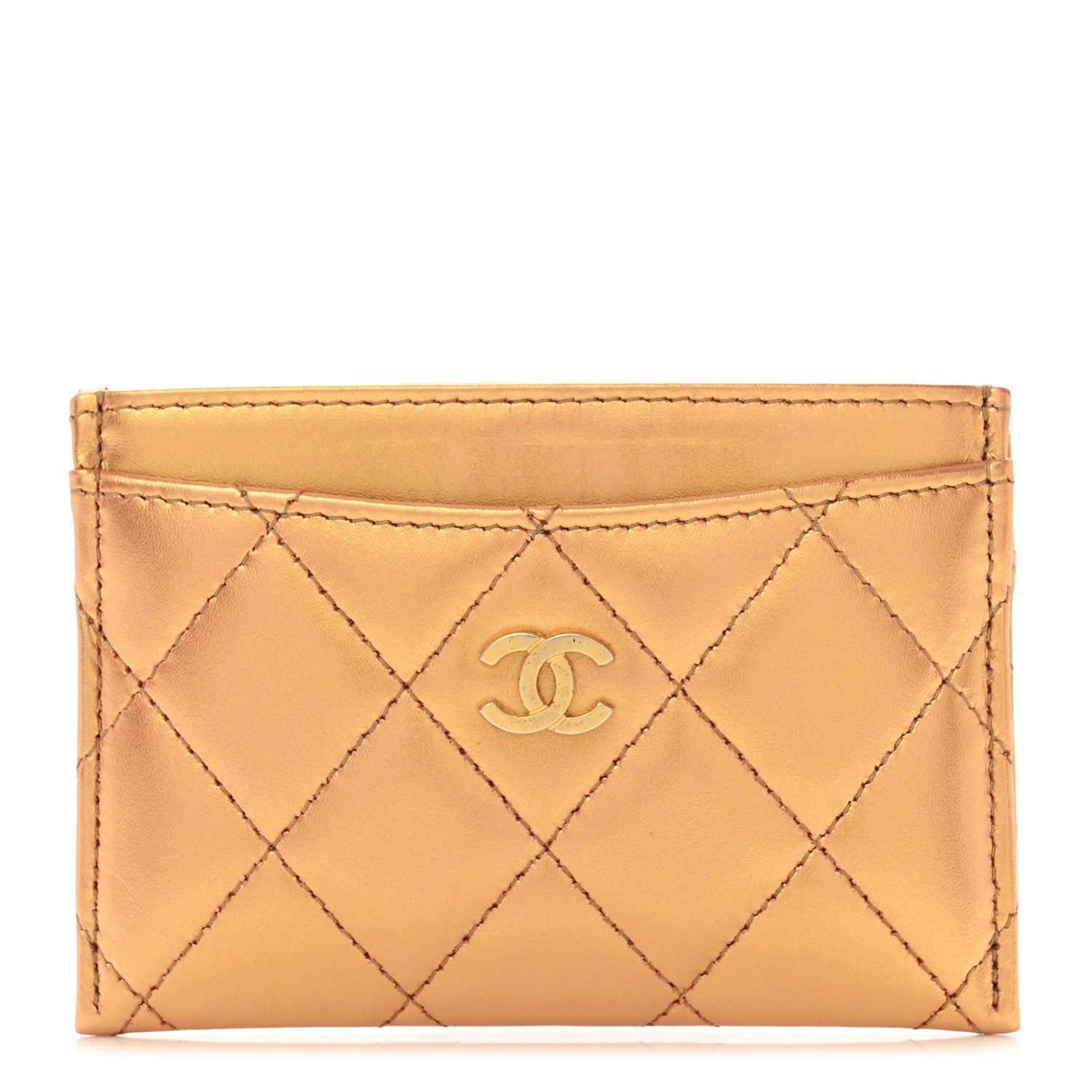 Chanel Metallic Lambskin Quilted CC Card Holder Gold 1 of 9