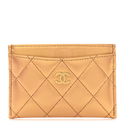 Chanel Metallic Lambskin Quilted CC Card Holder Gold 1 of 9