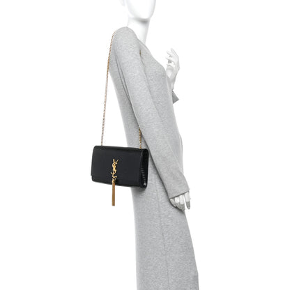 Saint Laurent Calfskin Crocodile Embossed Medium Classic Monogram Kate Tassel Satchel Black 2 of 9
