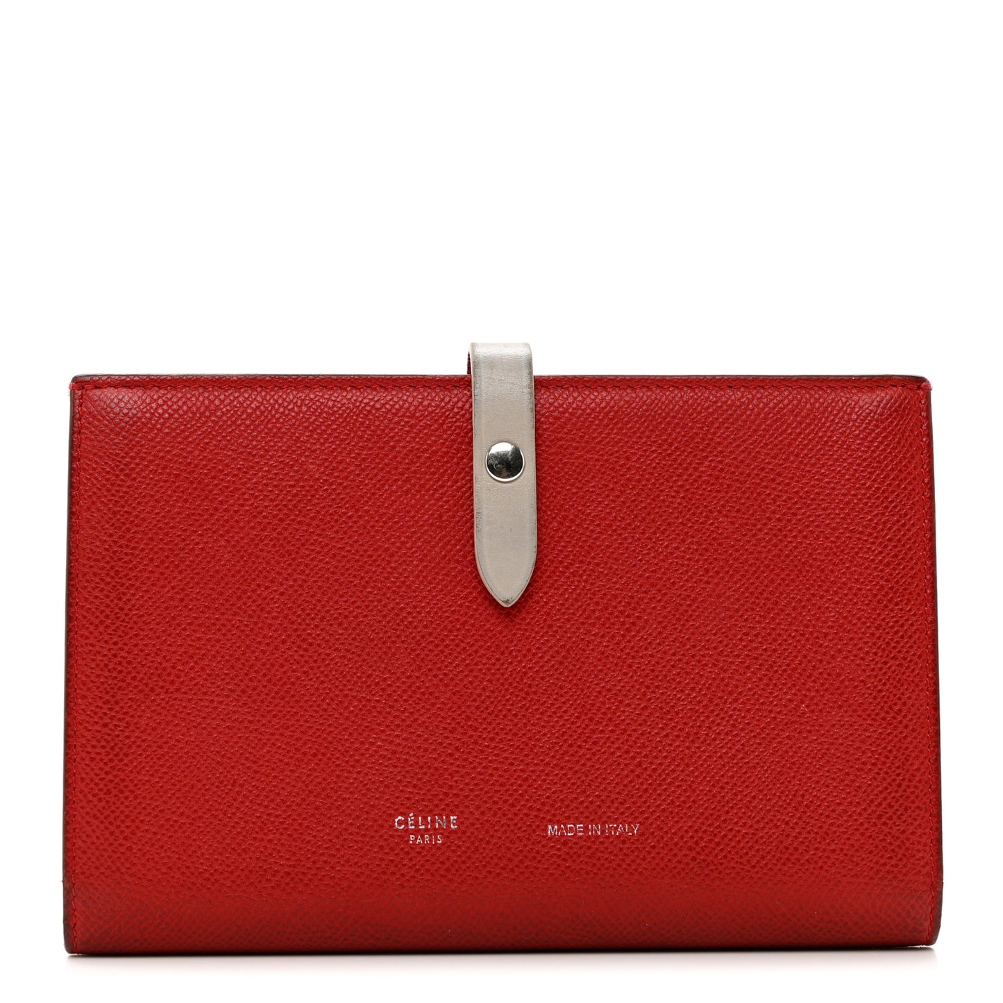 Grained Calfskin Large Multifunction Strap Wallet Pop Red