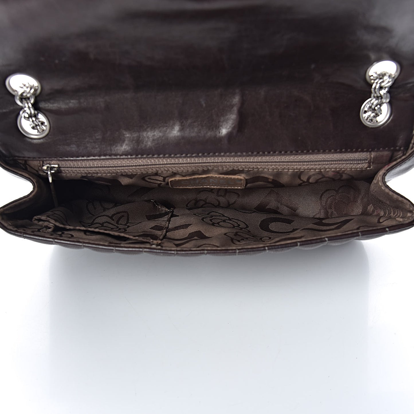 Lambskin Vertical Quilted Medium Single Flap Brown