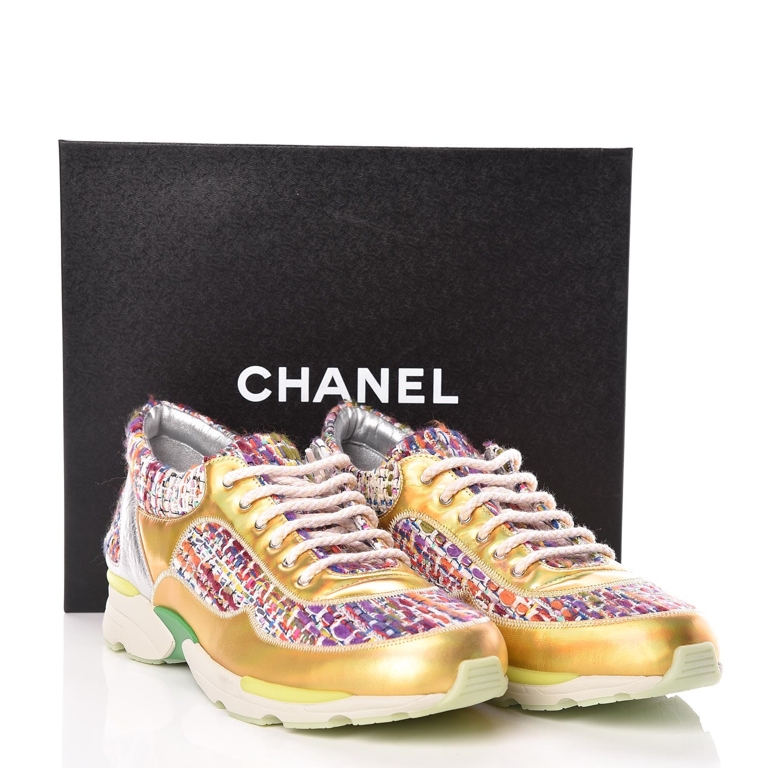 Chanel Tweed Lambskin Runway Sneakers 41 Silver Multicolor 8 of 8