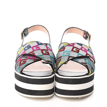 Gucci Velvet Lurex Square G Crossover Platform Sandals 40 Silver Multicolor 2 of 11