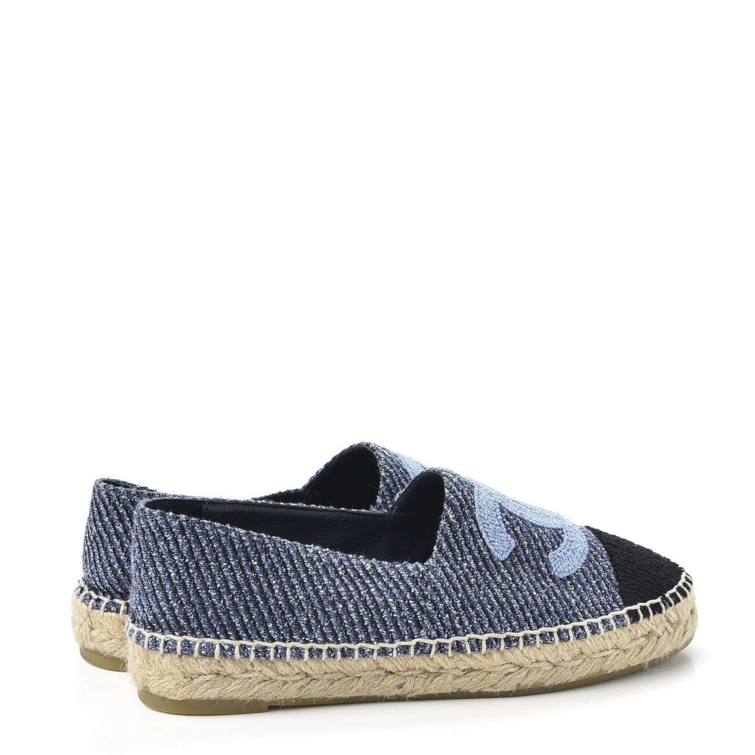 Chanel Cotton Tweed CC Espadrilles 36 Blue Ecru Black 4 of 11