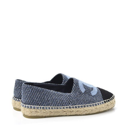 Chanel Cotton Tweed CC Espadrilles 36 Blue Ecru Black 4 of 11