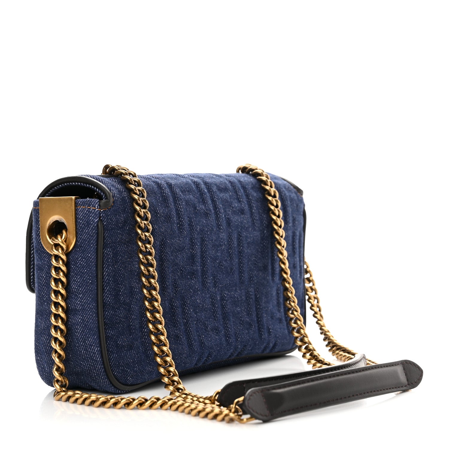 Fendi Denim Cuoio Aura FF Embossed Midi Chain Baguette Blue Ebano 3 of 10