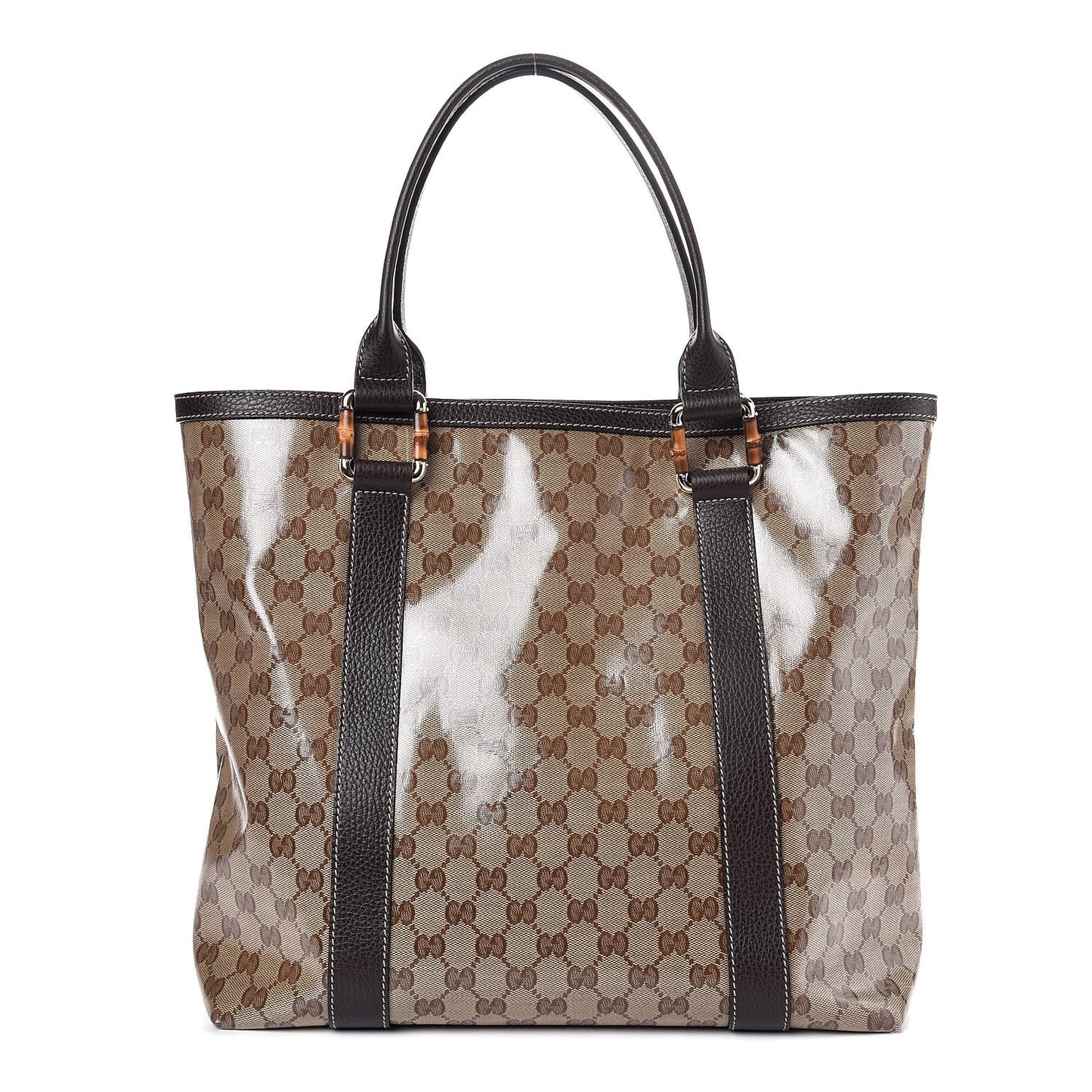 Crystal Monogram Bamboo Tote Dark Brown