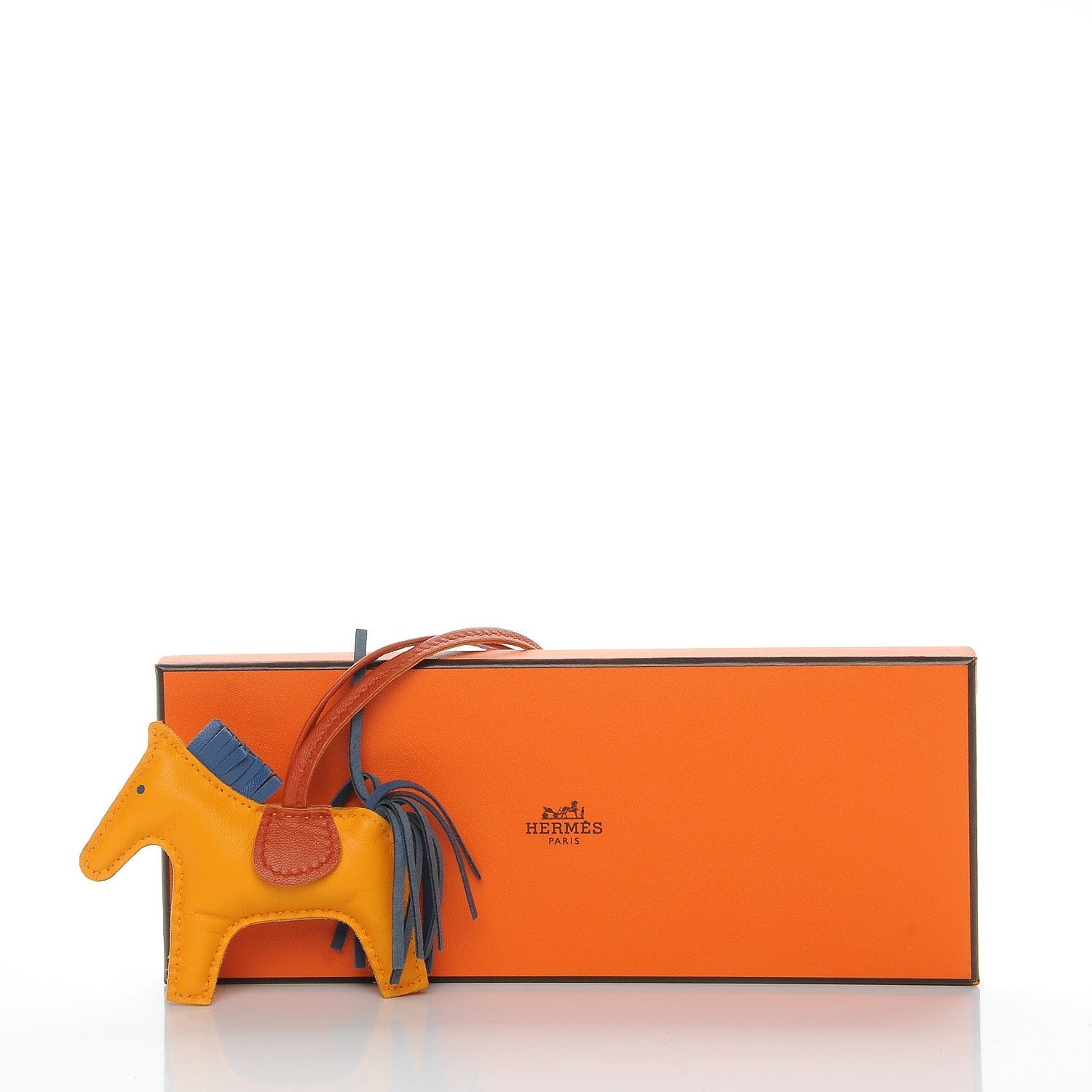Hermes Milo Lambskin Grigri Rodeo Horse Bag Charm PM Jaune D'Or Bleu Agate Cornaline 4 of 4