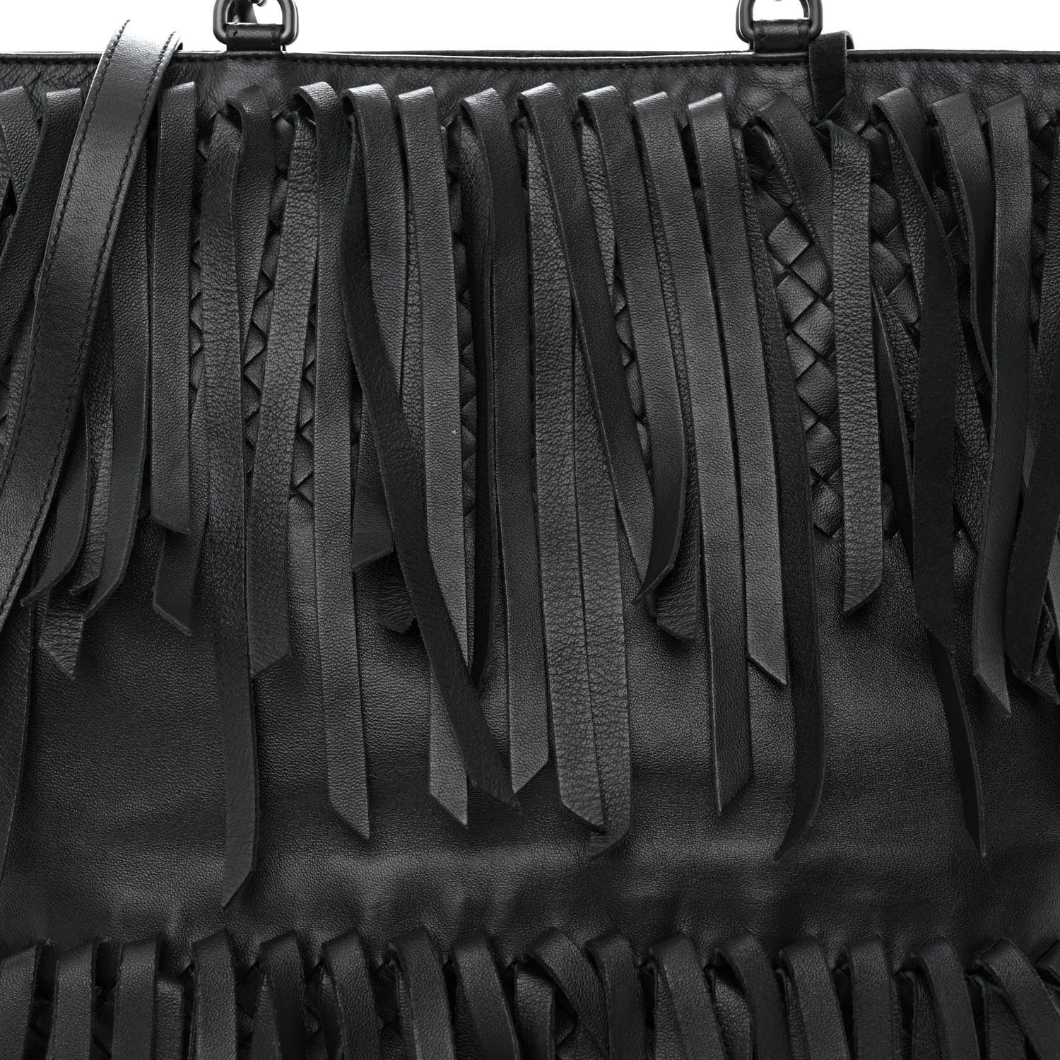 Bottega Veneta Nappa Fringe Woven Handle Tote Black 8 of 14