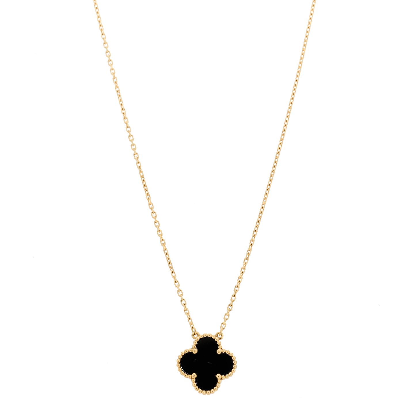 18K Yellow Gold Black Onyx Vintage Alhambra Pendant Necklace